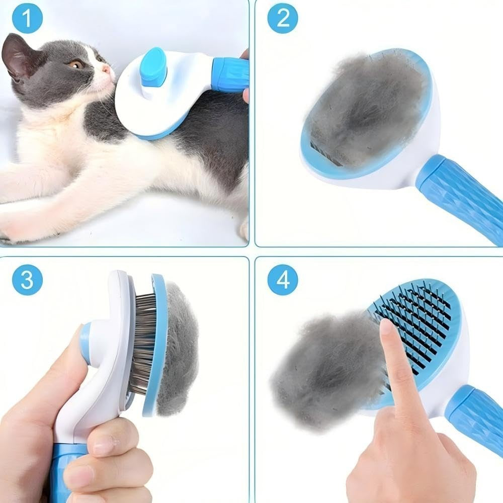Escova Autolimpante para Pets com Remoção de Pelos de Gato e Cão com Um Clique,