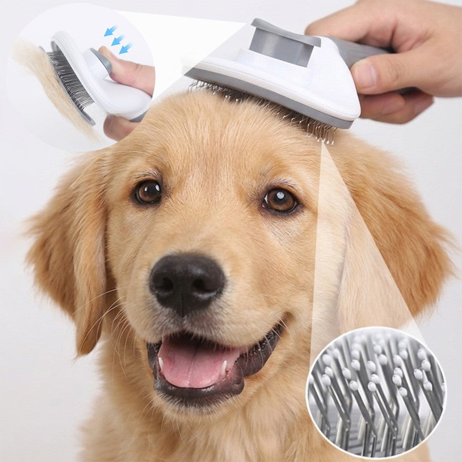 Escova Autolimpante para Pets com Remoção de Pelos de Gato e Cão com Um Clique,