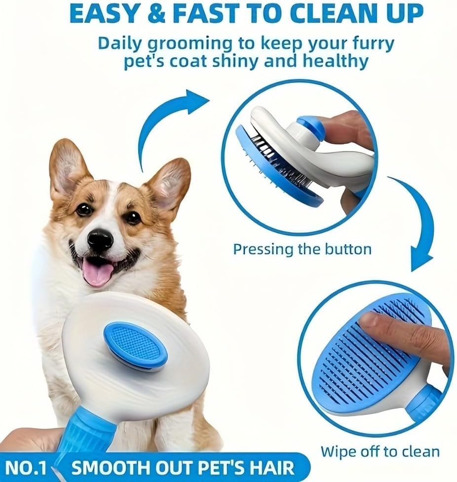 Escova Autolimpante para Pets com Remoção de Pelos de Gato e Cão com Um Clique,