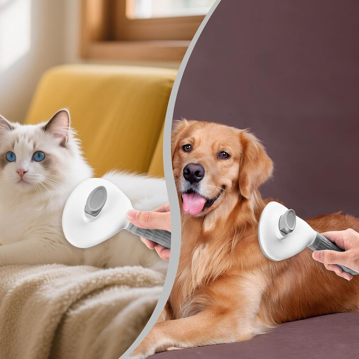 Escova Autolimpante para Pets com Remoção de Pelos de Gato e Cão com Um Clique,